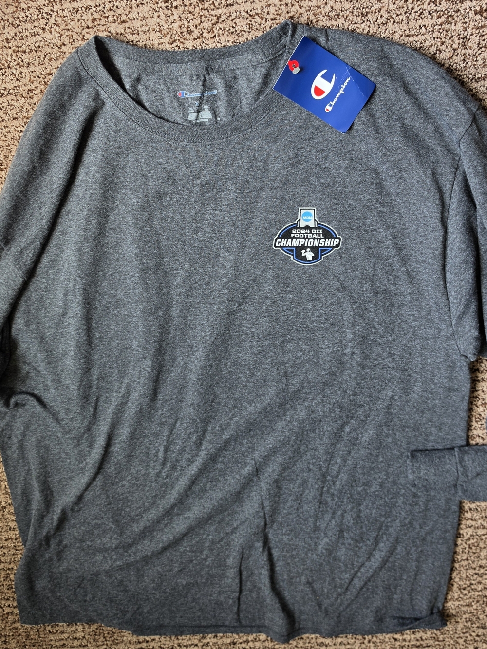 Champion Men's Gray Championship Logo Long Sleeve Shirt